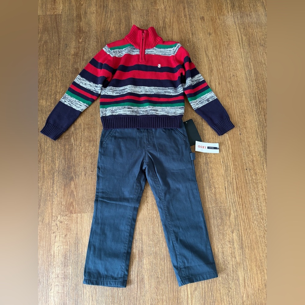 NWT Bundle of (2) DKNY Dark Blue Boys' Trousers
And  IZOD boys sweater
